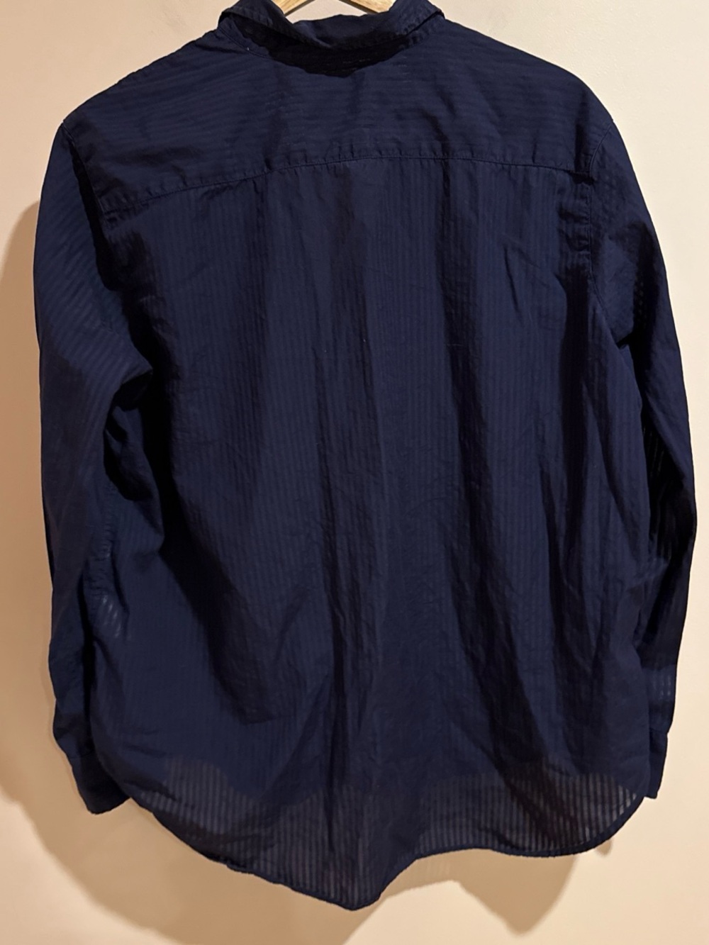 Frank & Eileen navy blue button-down shirt featuring subtle vertical stripes - Picture 3 of 8